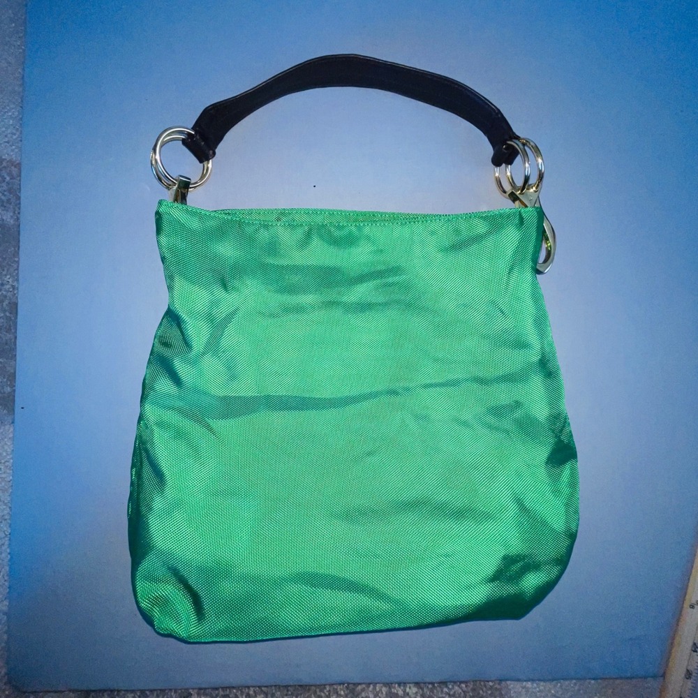 JPK Paris 75 VTG Green Woven Nylon Hobo Bag,Leather Handle Gold Hardware Floral